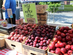 Fruit at a farmers' market with the caption 